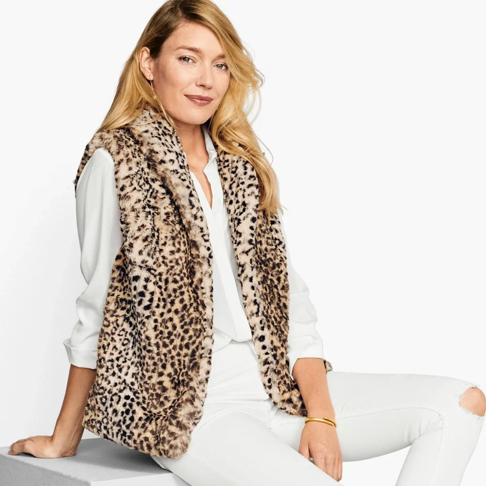 Johnston & Murphy Leopard Print Faux Fur Vest - Picture 1 of 9